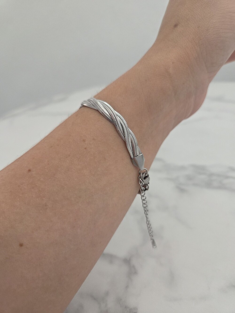 ​Silver Braided Herringbone Snake Chain Multistrand Bracelet - Picture 9 of 12